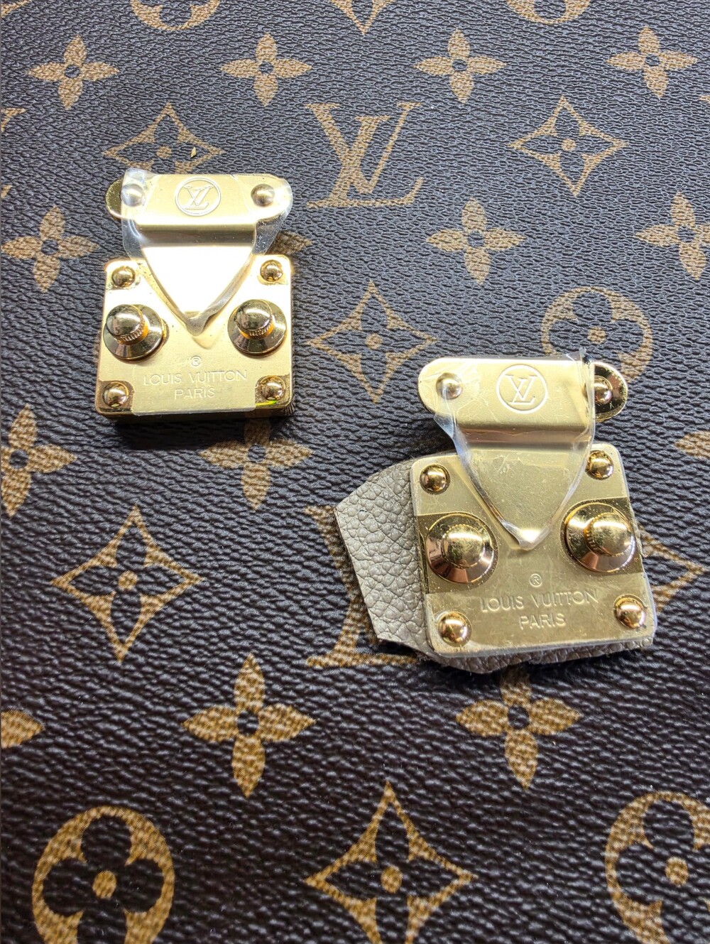 Louis Vuitton Gold Hardware Clasps on Brown Monogram Canvas